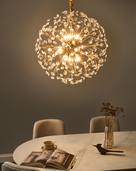 Luster mosadzný kov sklo ⌀ 60 cm závesná lampa krištáľový sklenený glamour štýl obývačka spálňa