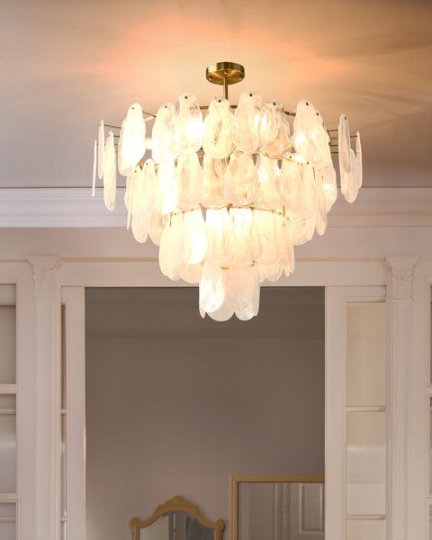 Luster mosadzný kov sklo ⌀ 80 cm závesná lampa sklenený glamour štýl obývačka spálňa