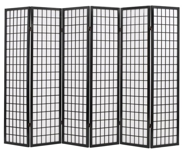 Skladací paraván so 6 panelmi, japonský štýl 240x170 cm, čierny