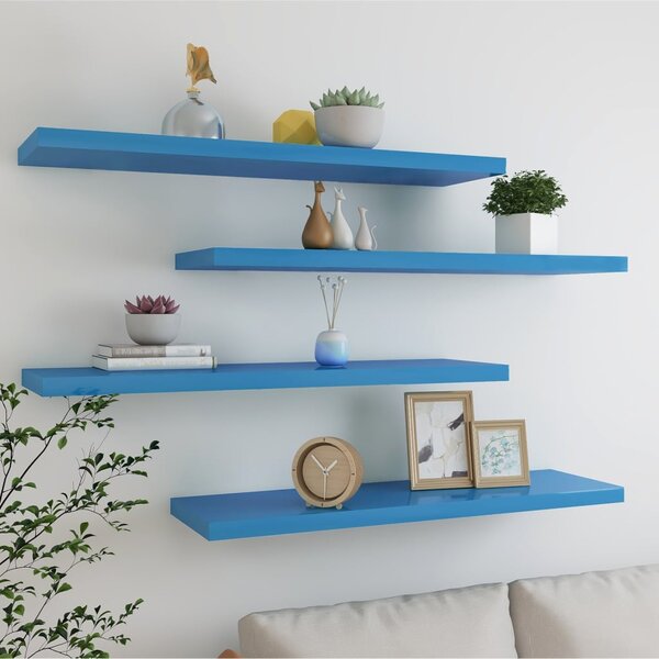 Plávajúce nástenné police 4 ks modré 90x23,5x3,8 cm MDF