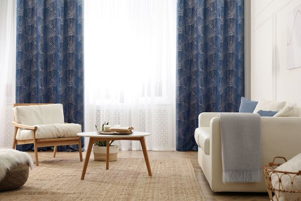 Dekorstudio Hotový záves Pierre Cardin z lesklou potlačou - tmavomodrý