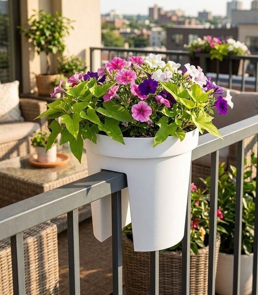 Kvetináč Strend Pro Modern Railing, na zábradlie, 25,5x28cm, biela
