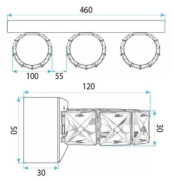 Toolight Toolight, LED nástenné svietidlo 46 cm, 9W, 4000K, 500lm, APP1938-3W, chrómová, OSW-66072