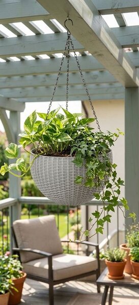 Kvetináč Strend Pro Modern, visiaci, tmavošedá, 26x16cm, reťaz