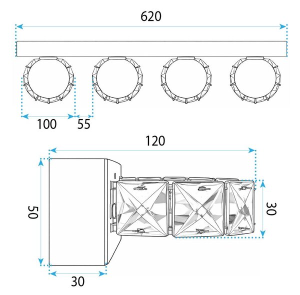 Toolight Toolight, LED nástenné svietidlo 62 cm, 12W, 4000K, 1000lm, APP1940-4W, chrómová, OSW-66074
