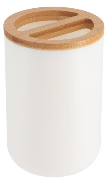 Kúpeľňový pohár na kefky Besson, biela/s drevenými prvkami, 300 ml