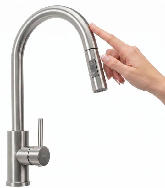 Rea Fresh Touch, vysoká kuchynská batéria s výsuvnou 2-funkčnou spŕškou, brúsená oceľ, REA-B6735