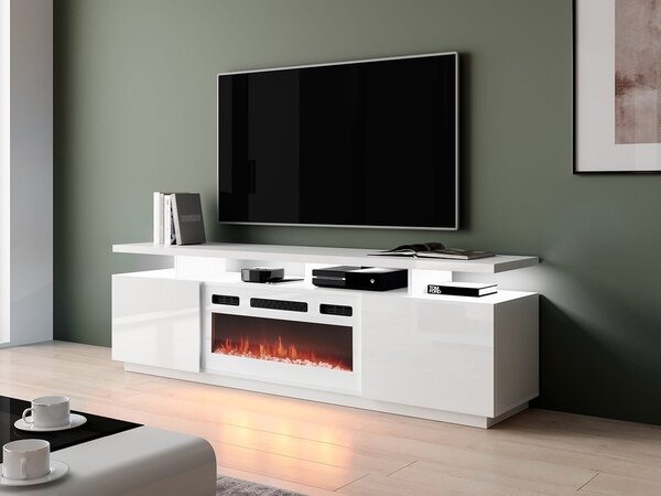 Mirjan24 TV skrinka Aniceto s krbom, Osvetlenie: osvetlenie LED, Farby: biela / biely lesk, Krb: biely 5903211275098