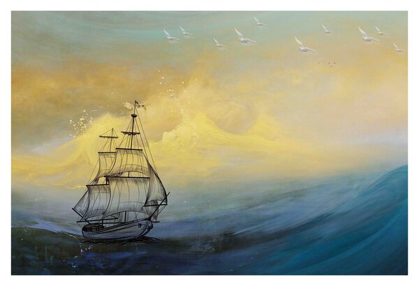 Obraz - Maľba lode na mori (90x60 cm)