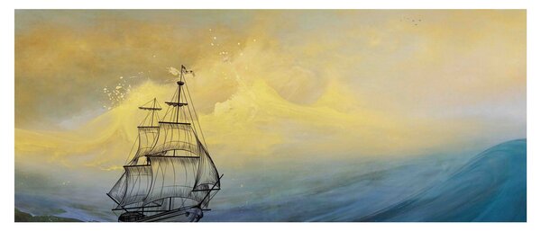 Obraz - Maľba lode na mori (120x50 cm)