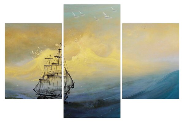 Obraz - Maľba lode na mori (90x60 cm)