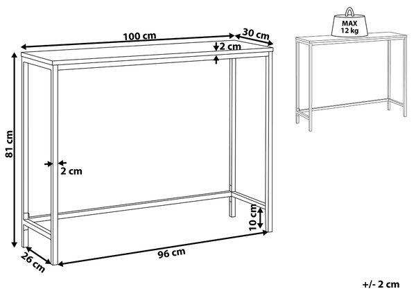 Konzolový stôl hnedý čierny 30 x 100 cm MDF stolný kovový rám obdĺžnikový priemyselný