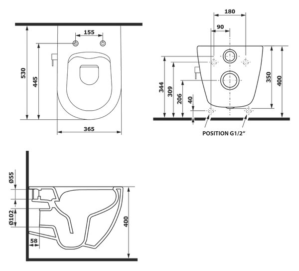 Isvea Isvea, INFINITY CLEANWASH závesná WC misa, integrovaná batéria a bidetová spŕška, Rimless, 36,5x53cm, biela, 10NFS9217I