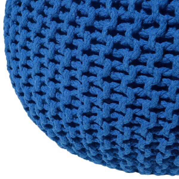 Puf taburetka modrá okrúhla bavlnená 50 x 35 cm pletená podnožka výplň z polystyrénového granulátu