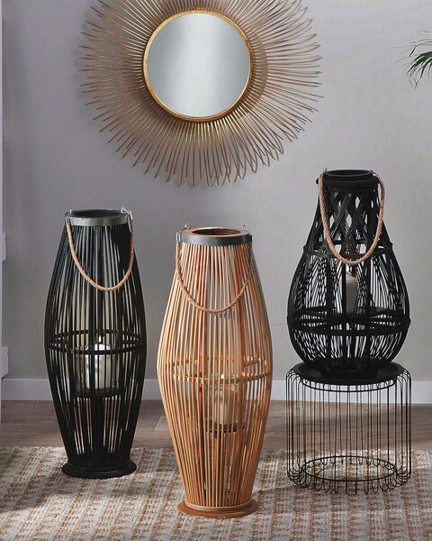 Lampáš prírodný z bambusového dreva výška 72 cm s držiakom na sviečku do interiéru a exteriéru škandinávsky boho štýl