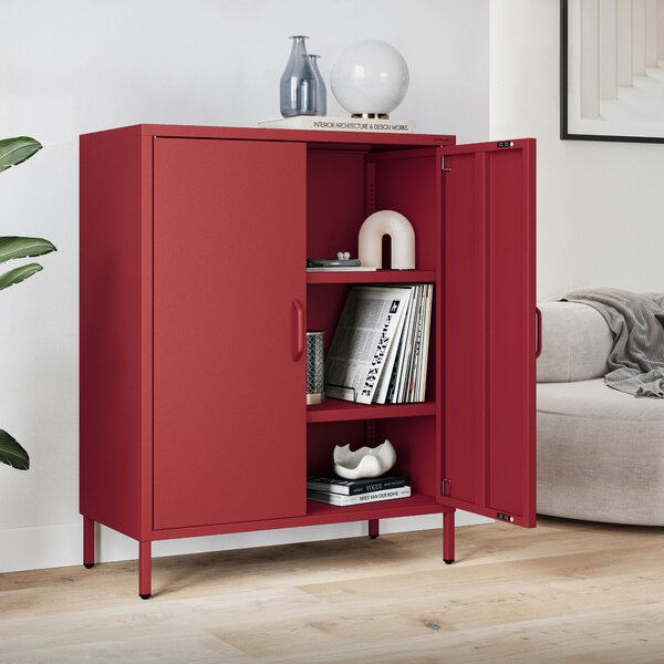 Skrinka do obývačky s policami VITO, 800 x 1015 x 400 mm, Modern: červená farba