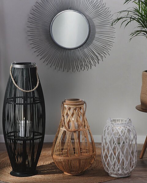 Lampáš svetlé bambusové drevo 56 cm izbový vonkajší so skleneným držiakom na sviečku škandinávsky boho
