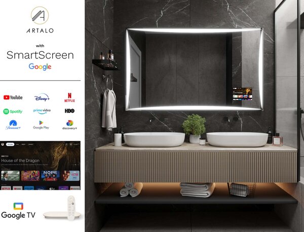 SMART Zrkadlo do kúpeľne s LED osvetlením M5 premium + SmartScreen with Google TV
