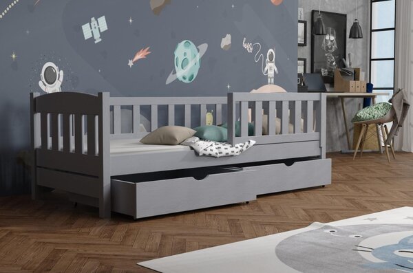 MAXMAX Detská posteľ z masívu borovice BEN so šuplíkmi - 160x80 cm - ŠEDÁ