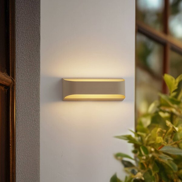 Lindby LED vonkajšie nástenné svietidlo Lenore, béžová, kov, 36,5 cm, Krémová / jantárovo žltá, Hliník, Moderný, Nástenné svietidlo