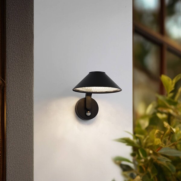 Lindby LED nástenné svetlo Capelo, čierna, kov, senzor, Ø20cm, Čierna, Hliník, Moderný, Nástenné svietidlo