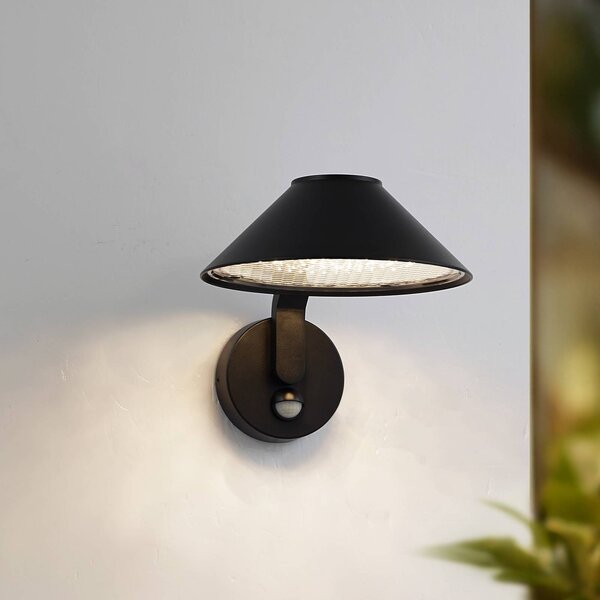 Lindby LED nástenné svetlo Capelo, čierna, kov, senzor, Ø20cm, Čierna, Hliník, Moderný, Nástenné svietidlo