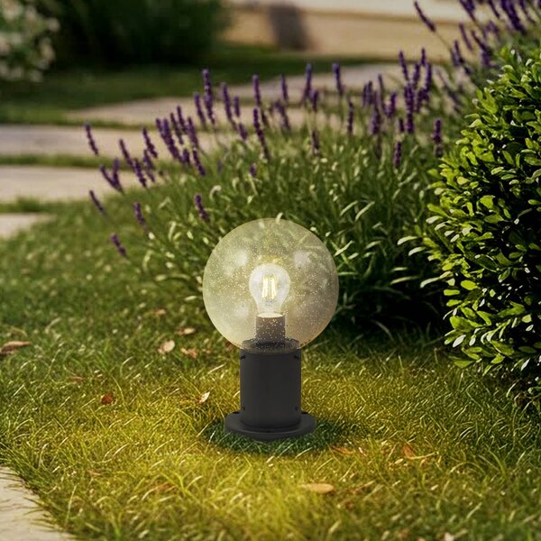 Lindby Podlahová lampa Dangan, čierna/číra, výška 32 cm, sklo, Jasné / priehľadné, Sklo, Moderný, Vonkajčie stĺpové osvetlenie