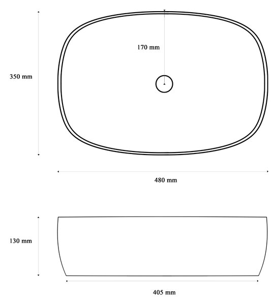 Gamma Pino, umývadlo na dosku 480x350x130 mm, biela lesklá, GMA-UC-PINO