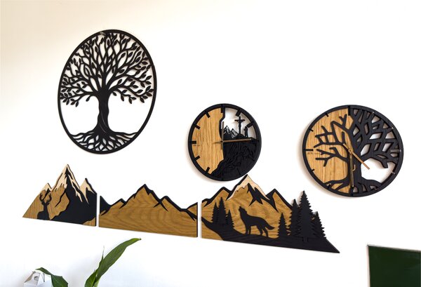 Drevený obraz z pravého dubového dreva - Panel Hory a krajina