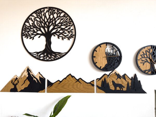Drevený obraz z pravého dubového dreva - Panel Hory a krajina