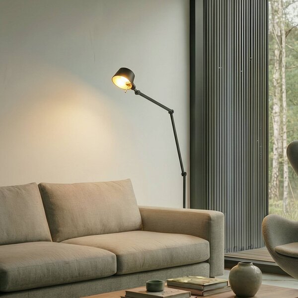 Lucande Stojacia lampa Silka, výška 216 cm, čierna, kov, Čierna, Pracovňa / Kancelária, kov, Moderný, Stolová lampa