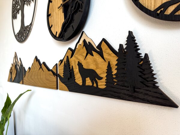 Drevený obraz z pravého dubového dreva - Panel Hory a krajina