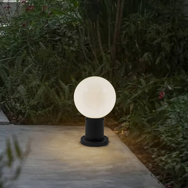 Lindby Podlahová lampa Dangan, čierna/biela, výška 32 cm, sklo, Biela / opálová, Sklo, Moderný, Vonkajčie stĺpové osvetlenie