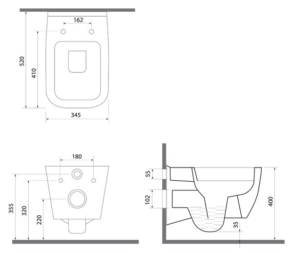 Isvea, VEA závesná WC misa, Rimless, 34,5x52cm, biela, 10VA02001