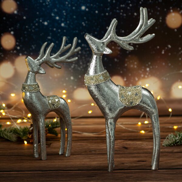VIANOČNÁ SOŠKA DEER 23CM STRIEBORNÁ