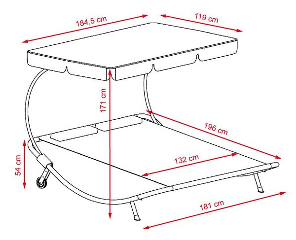 Relaxačné ležadlo pro 2 osoby Craftfield BAHAMA - ČIERNÁ