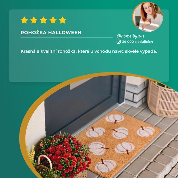 Hanse Home, Rohožka Halloween biele tekvice 105676 – na von aj na doma, 45x75, biela, chodba / predsieň