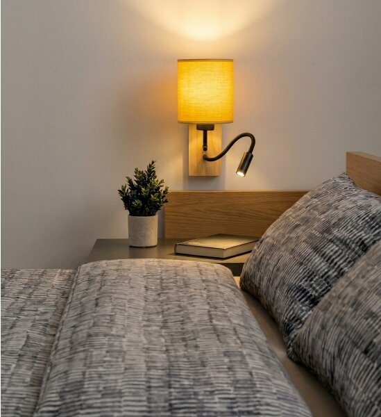 Brilagi - LED nástenné svietidlo NUBILA WOOD 1xE27/25W/230V + LED/3W dub/čierna/žltá