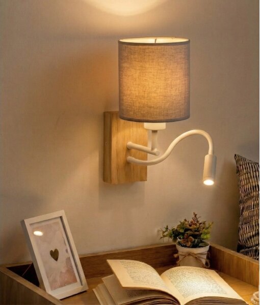 Brilagi - LED nástenná lampa NUBILA WOOD 1xE27/25W/230V + LED/3W dub/biela/svetlošedá