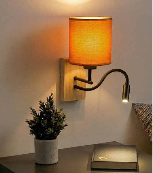 Brilagi - LED nástenná lampa NUBILA WOOD 1xE27/25W/230V + LED/3W dub/čierna/oranžová