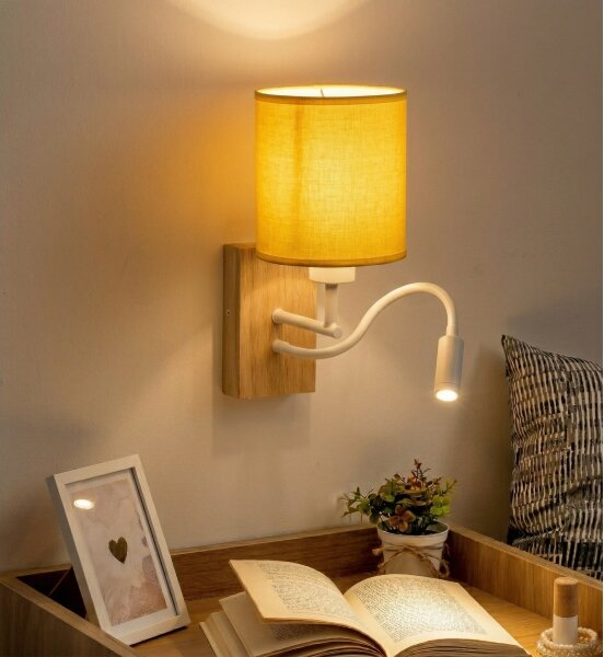 Brilagi - LED nástenné svietidlo NUBILA WOOD 1xE27/25W/230V + LED/3W dub/biela/žltá