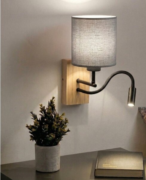 Brilagi - LED nástenná lampa NUBILA WOOD 1xE27/25W/230V + LED/3W dub/čierna/svetlosivá