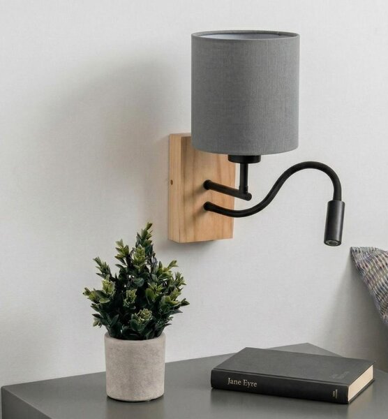 Brilagi - LED nástenná lampa NUBILA WOOD 1xE27/25W/230V + LED/3W dub/čierna/svetlosivá