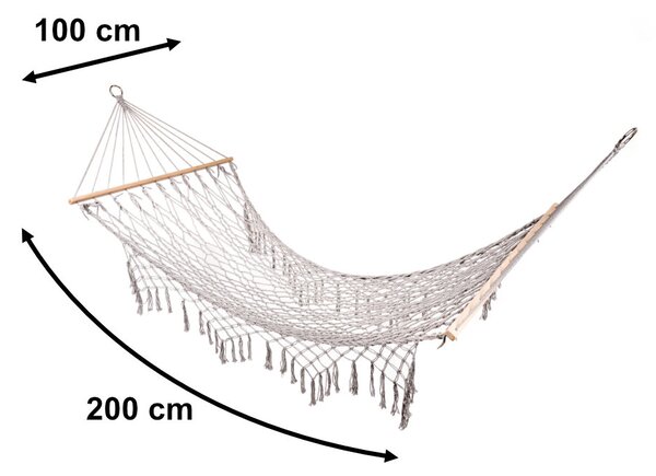 IKO Záhradná hojdacia sieť – Brazílska boho sieťovina, 200cm sivá
