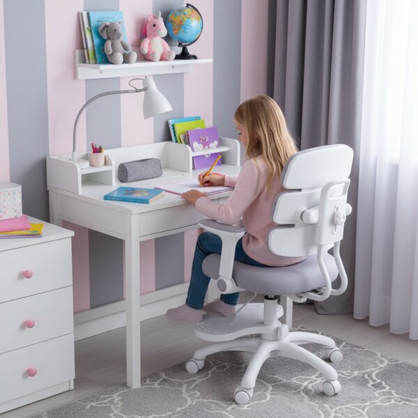 Detská rastúca stolička Neoseat KIDDY THREE — látka, prateľný poťah, sivá