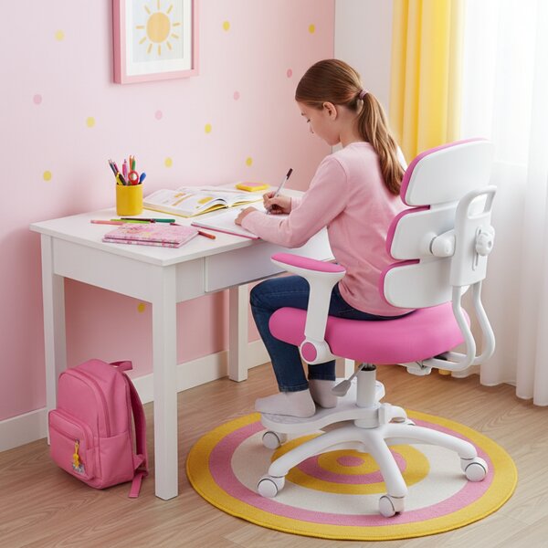 Detská rastúca stolička Neoseat KIDDY THREE — látka, prateľný poťah, tmavo ružová