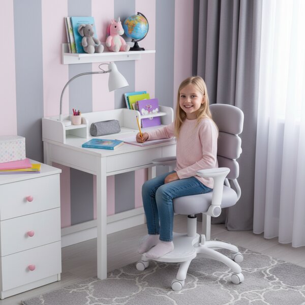 Detská rastúca stolička Neoseat KIDDY THREE — látka, prateľný poťah, sivá