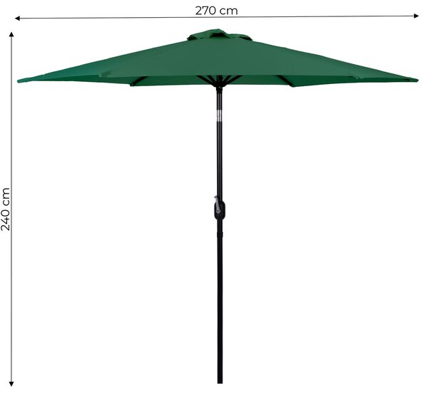 MultiGarden Veľký šikmý záhradný slnečník s kľukou, 270 cm, 6 rebier - zelený MultiGarden
