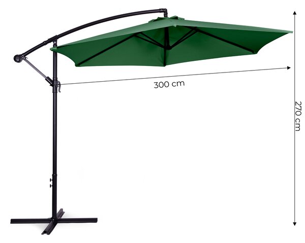 MultiGarden Veľký záhradný slnečník 3m so sklopným ramenom,6 rebier - zelený MultiGarden