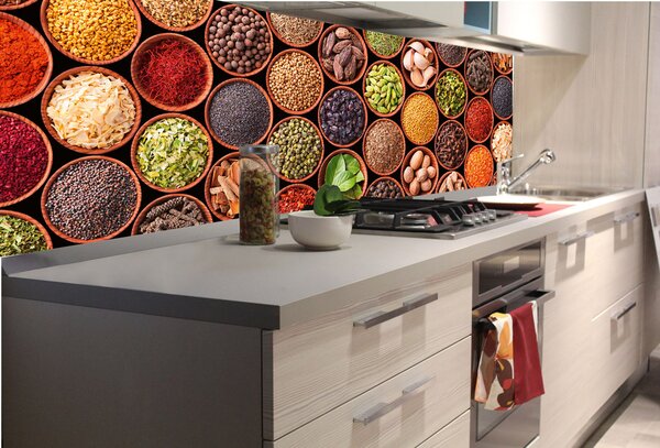 DIMEX | Fototapeta do kuchyne Misky na korenie KI-180-075 | 180 x 60 cm | viacfarebná